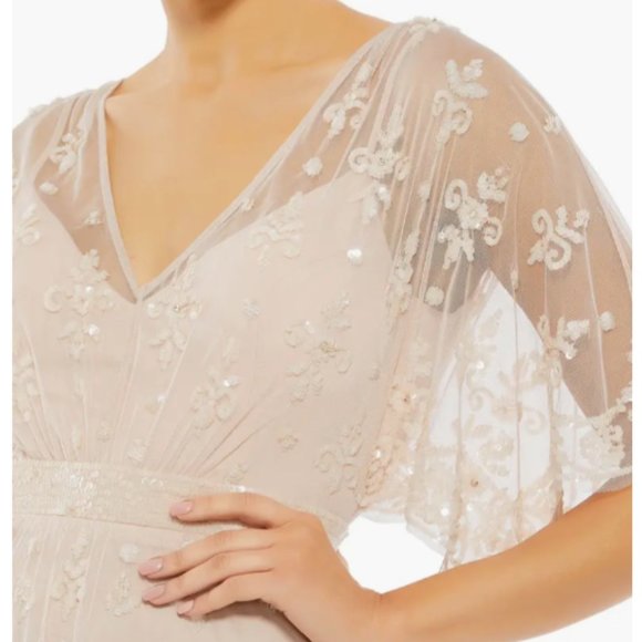 MAC DUGGAL SEQUIN SHORT SLEEVE TRUMPET BLUSH GOWN sz 8 - Picture 2 of 3